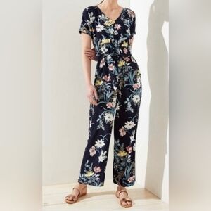 LOFT Black and Pink Floral Jumpsuit with Elegant Wide-Leg Design.Size 4